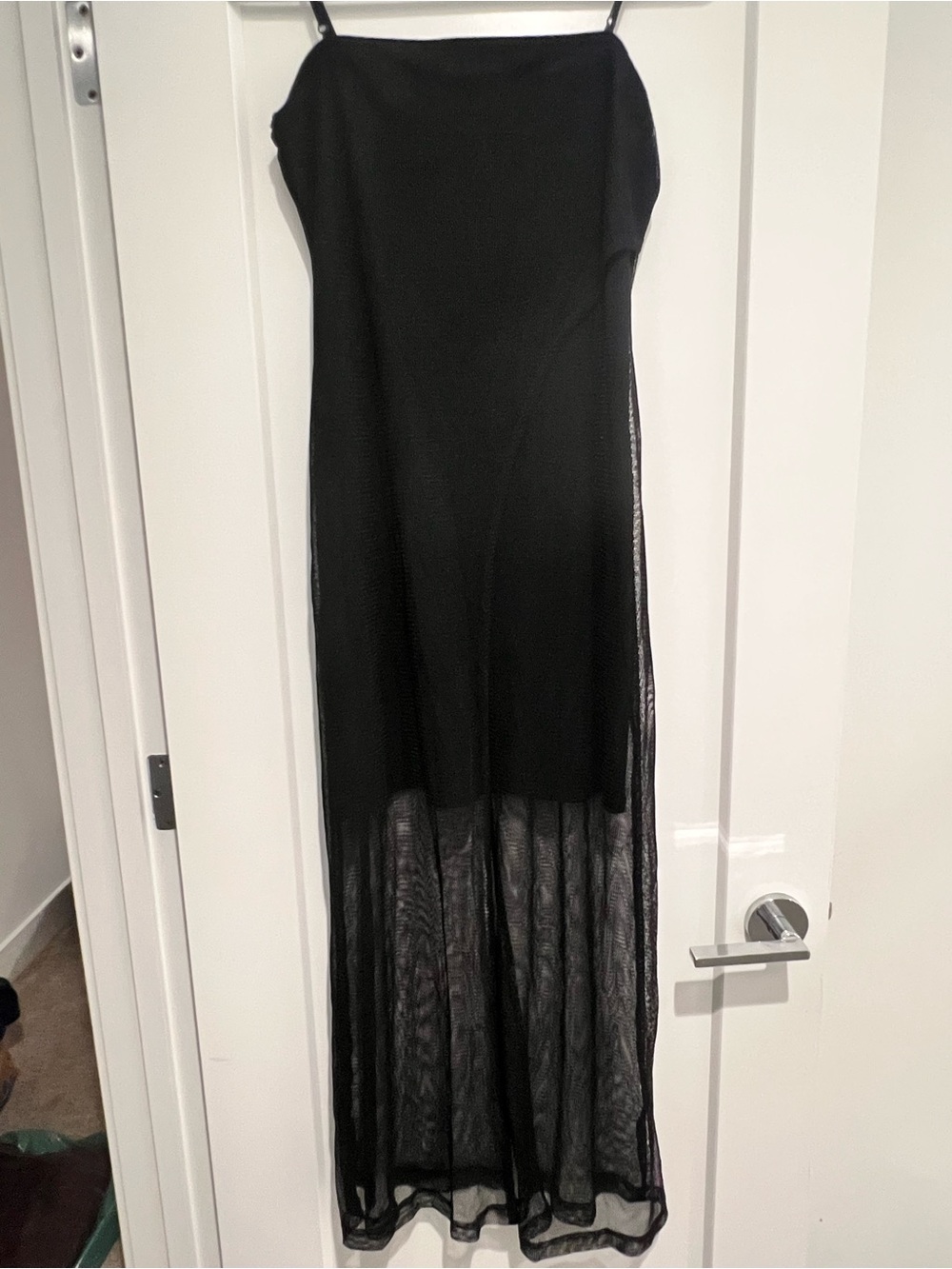 Vintage Black Sheer Maxi Slip Dress with Spaghetti Straps